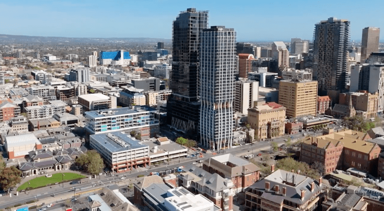 Aerial shot of North Terrace, Frome Road land