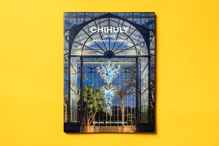 Catalogue souvenir from Chihuly in the Botanic Garden - on a yellow background