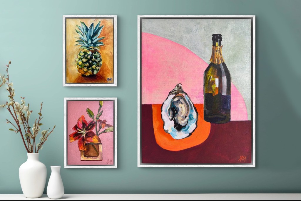 Three paintings by Still Life Art Studio, who will be exhibiting at Bowerbird