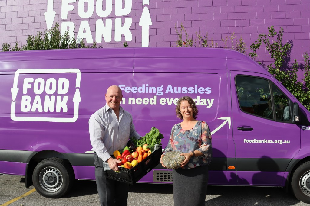 Flinders University's Professor Svetlana Bogomolova with Foodbank SA CEO Greg Pattinson