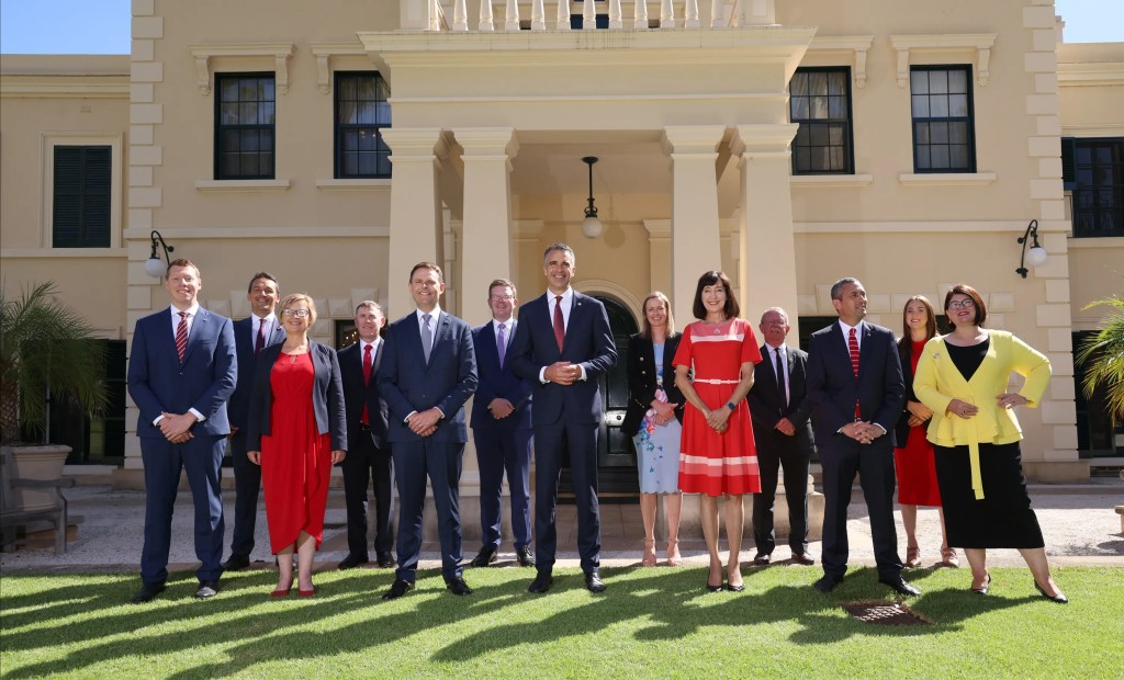 Premier Peter Malinauskas with his first cabinet after ministers were sworn. Photo: Tony Lewis/InDaily