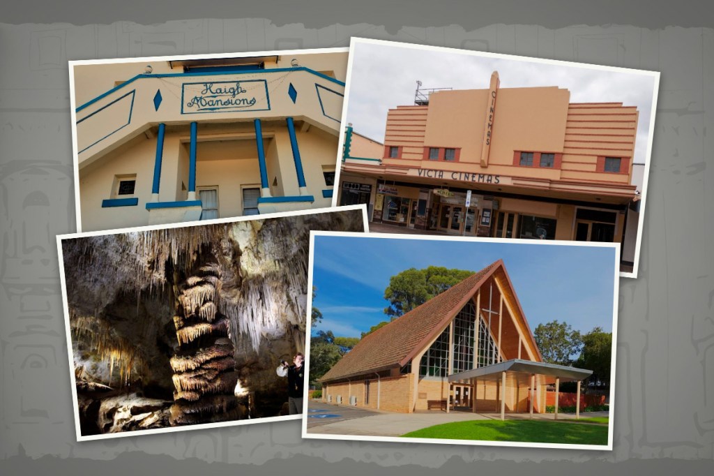 The Haigh Mansions, Victa Cinema, Tantanoola Caves and St John Vianney’s Catholic Church have all be added to South Australia's state heritage register. Photos: supplied