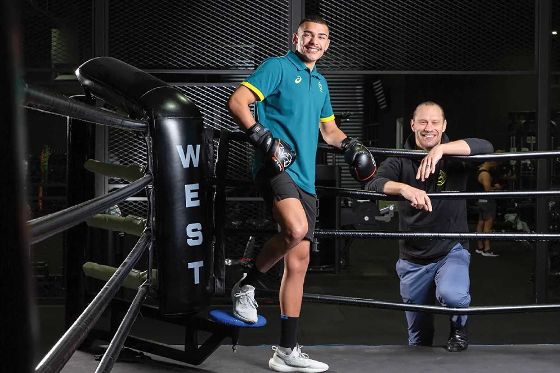 Before leaving for Paris to compete in his first Olympic Games, exciting Davoren Park boxer Callum Peters, 21, took some words of wisdom from Adelaide-raised heavyweight Johan Linde who competed in London 2012. Photo: Ben Kelly.