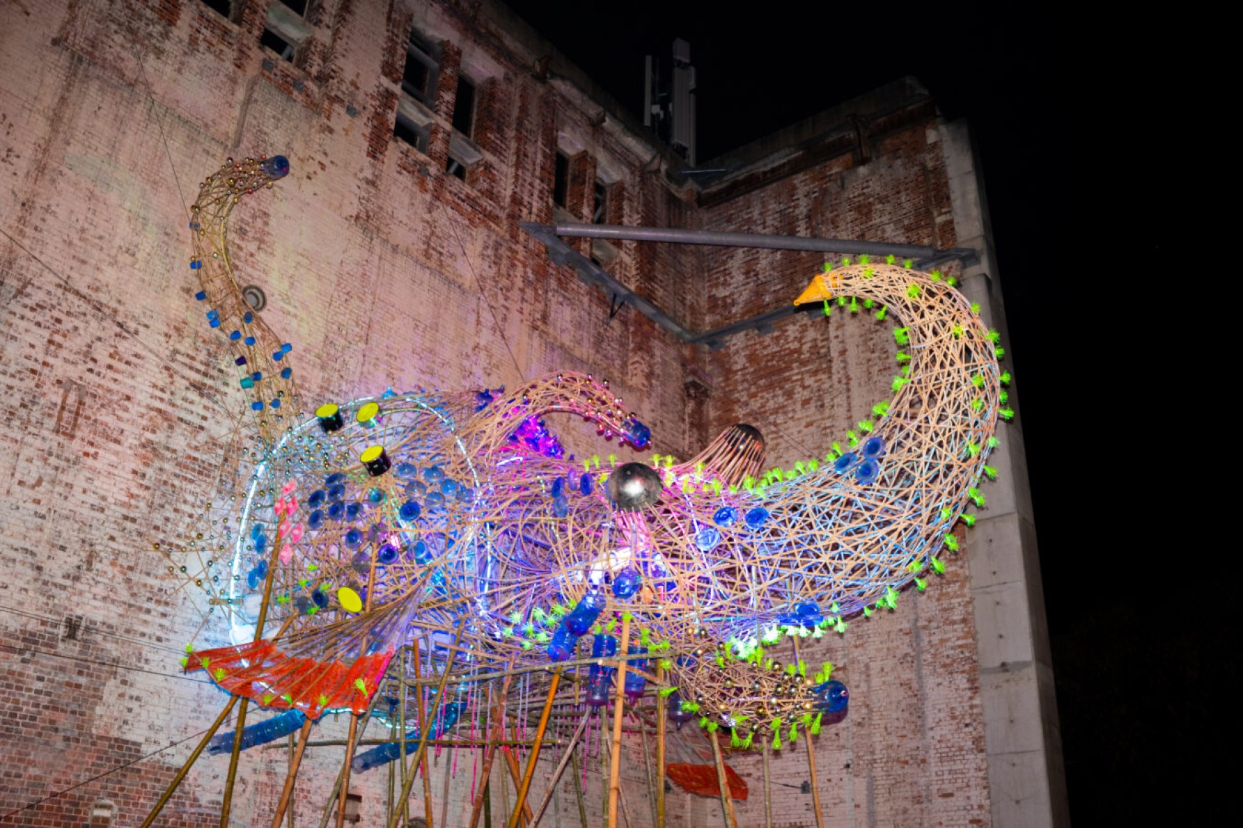 Leeroy New’s Balangay Spaceport emerges from the exterior of Brisbane Powerhouse for Night Feast. Photo: Jay Cull