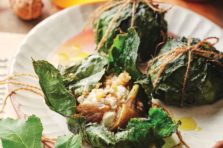 Thumbnail for Fig and goat cheese in fig leaves