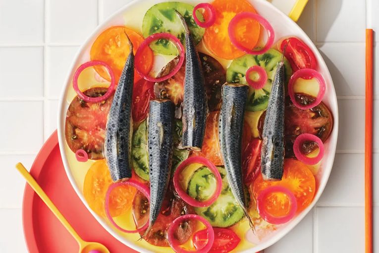 Thumbnail for Preserved sardines with heirloom tomatoes and pickled onion