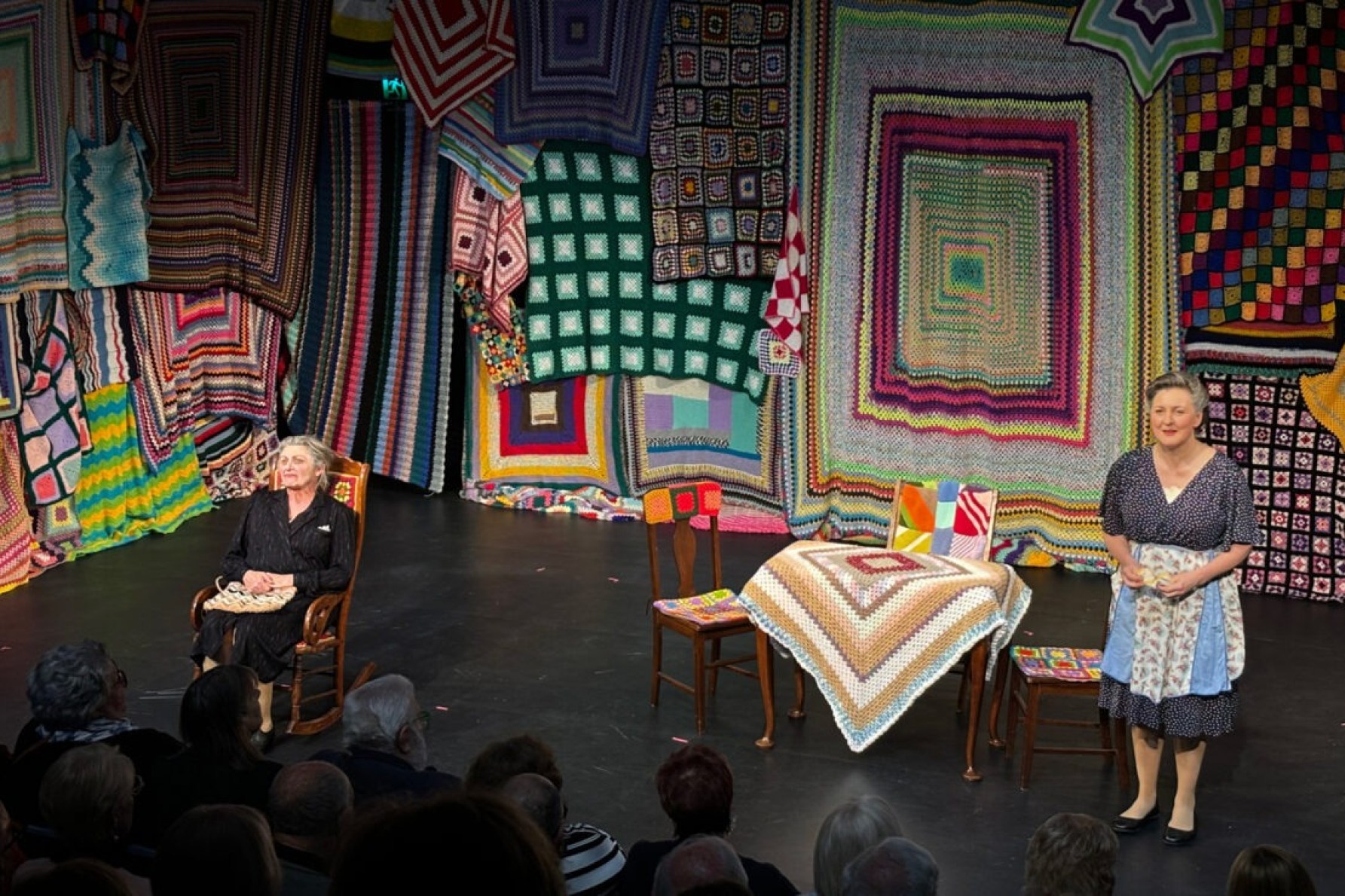 'A Cheery Soul' is presented amid a sea of multi-coloured crocheted blankets at Holden Street Theatres venue The Studio. Photo: supplied