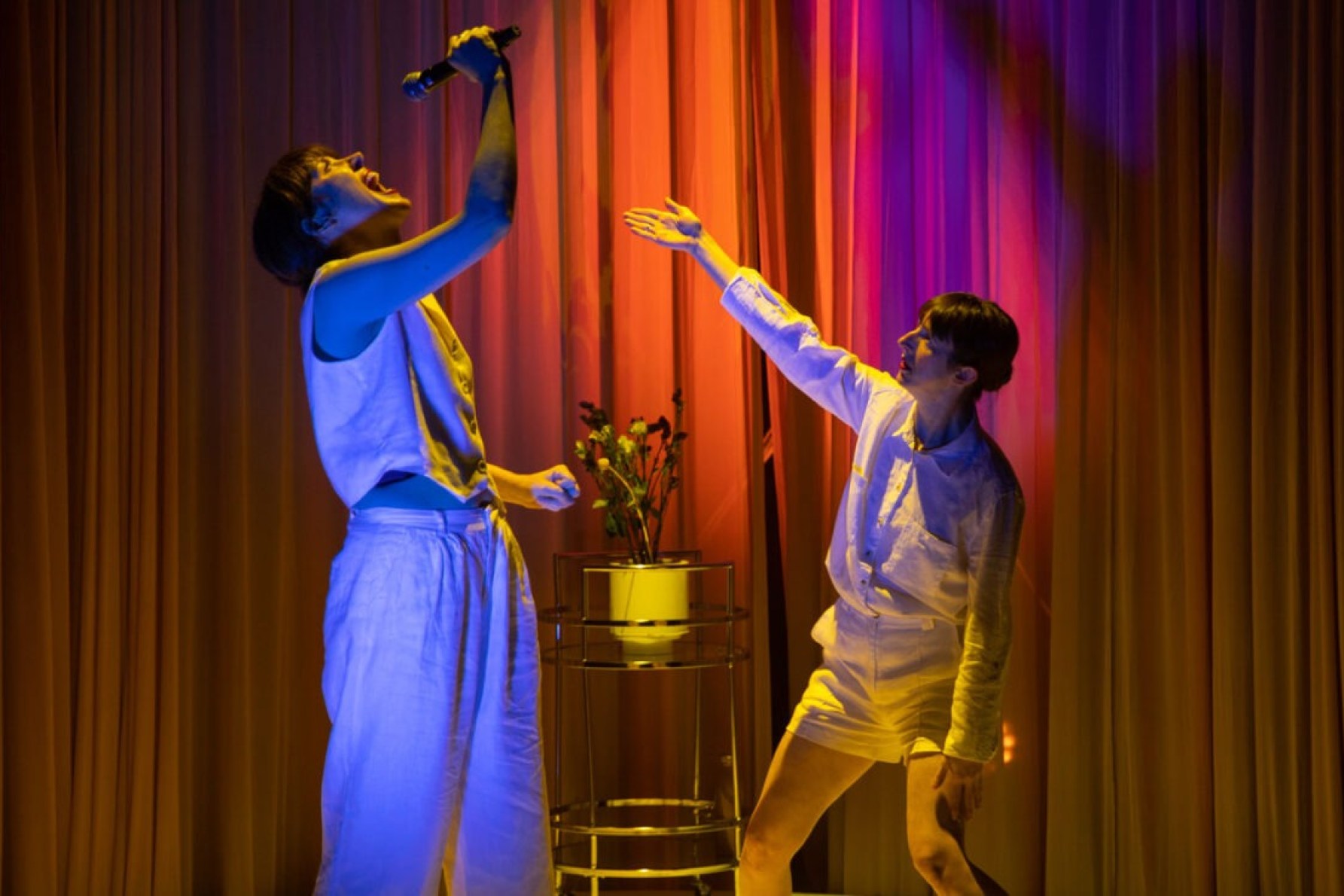 'Class Act' lead artist and performer Mish Grigor is joined on stage by contemporary dancer Alice Dixon. Photo: Yael Stempler / supplied