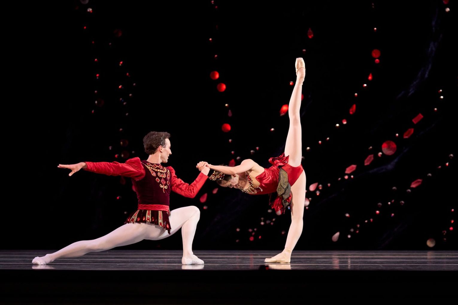 All that glitters: Brett Chynoweth and Ako Kondo perform in the Rubies act of The Australian Ballet's 'Jewels'. Photo: Sam Roberts