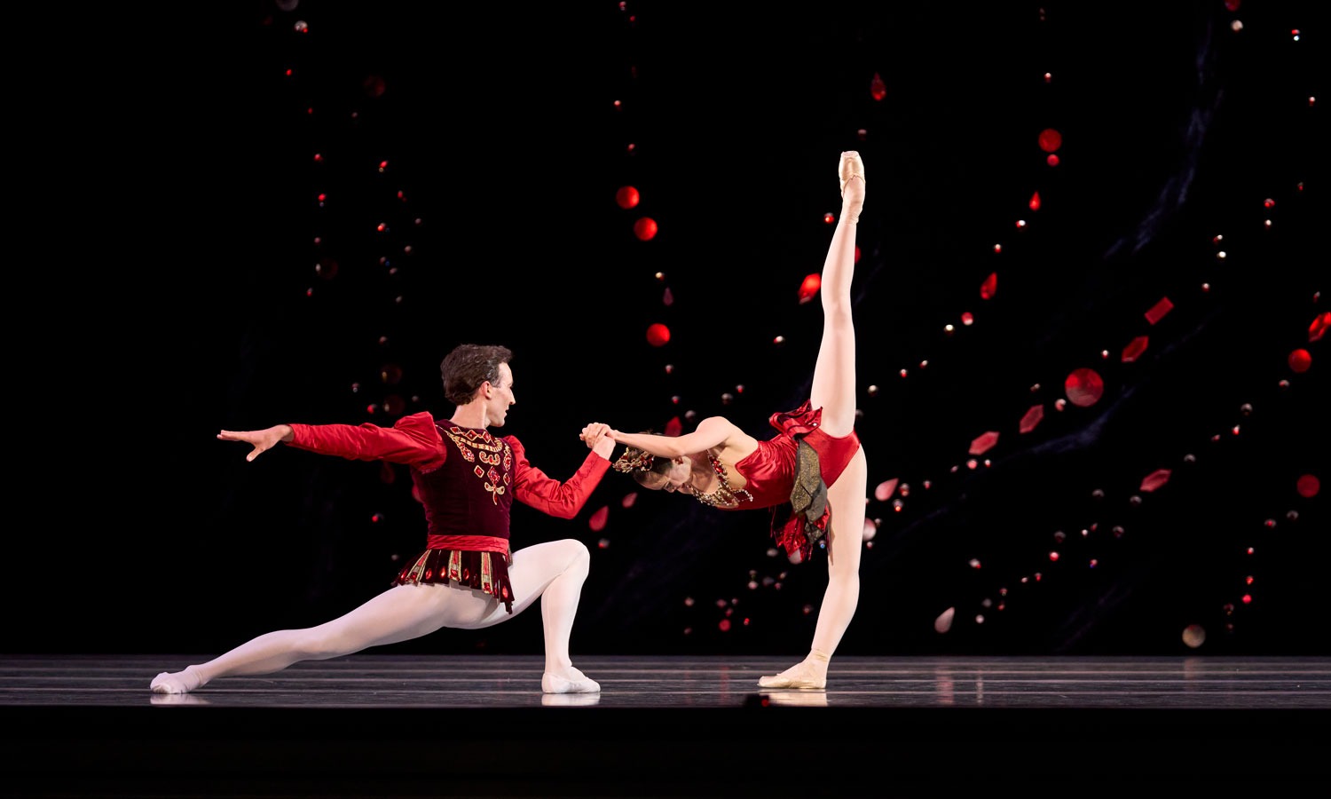 All that glitters: Brett Chynoweth and Ako Kondo perform in the Rubies act of The Australian Ballet's 'Jewels'. Photo: Sam Roberts