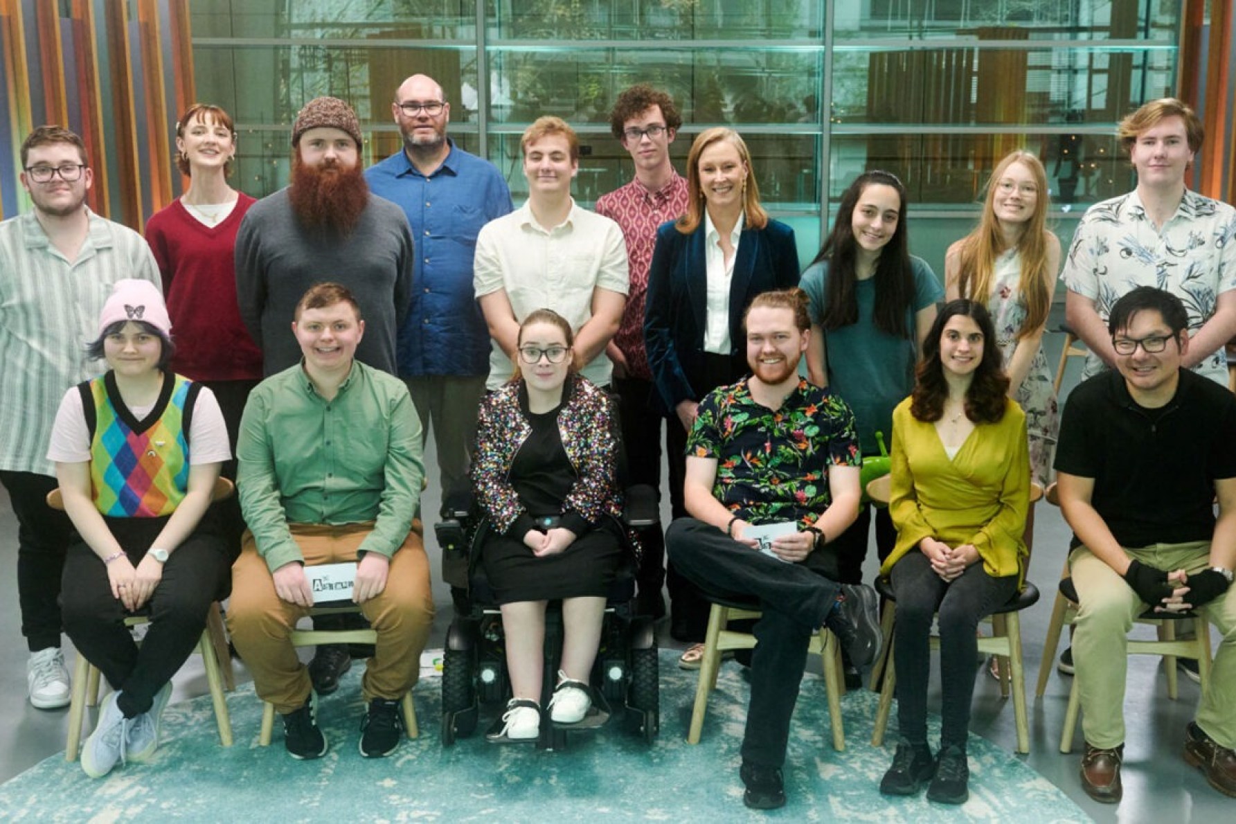 TV presenter Leigh Sales with journalism students on 'The Assembly'. Photo: ABC TV