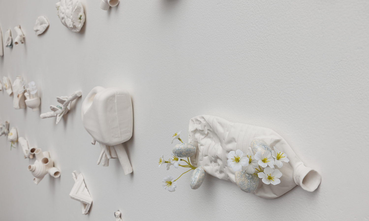 Lauren Downton, 'Amalgam' (series), 2024, porcelain and found rubbish. Photo: James Field / supplied