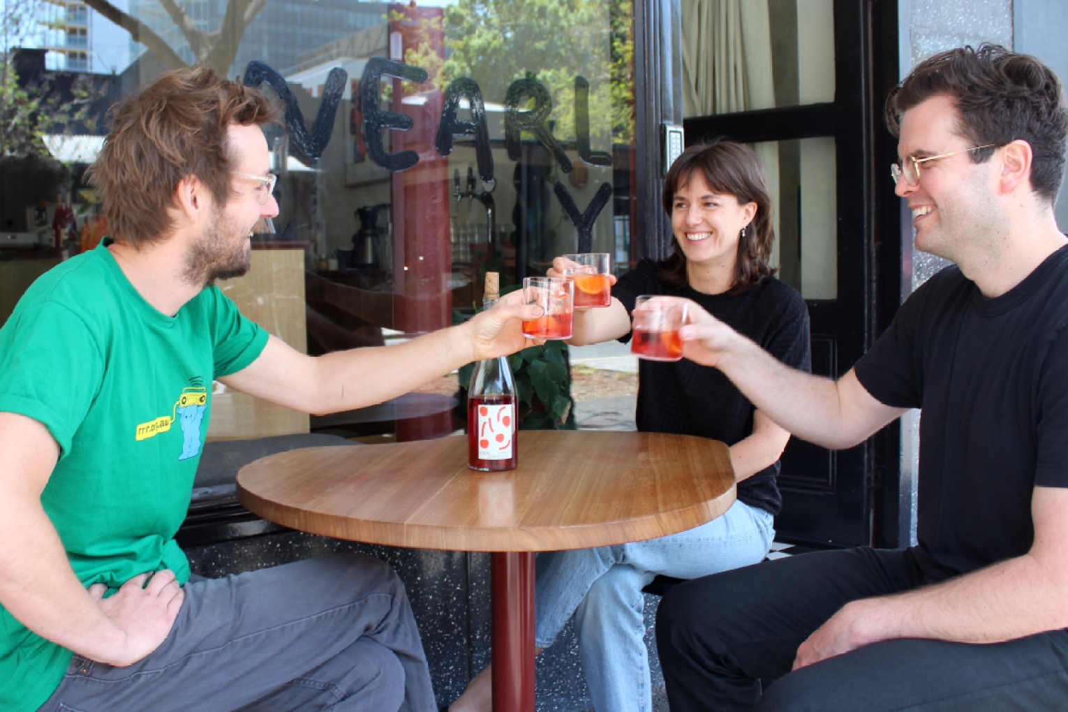 Matt Large, Bridget Saville and Tom Paxton enjoying their new drop. Photo: David Simmons