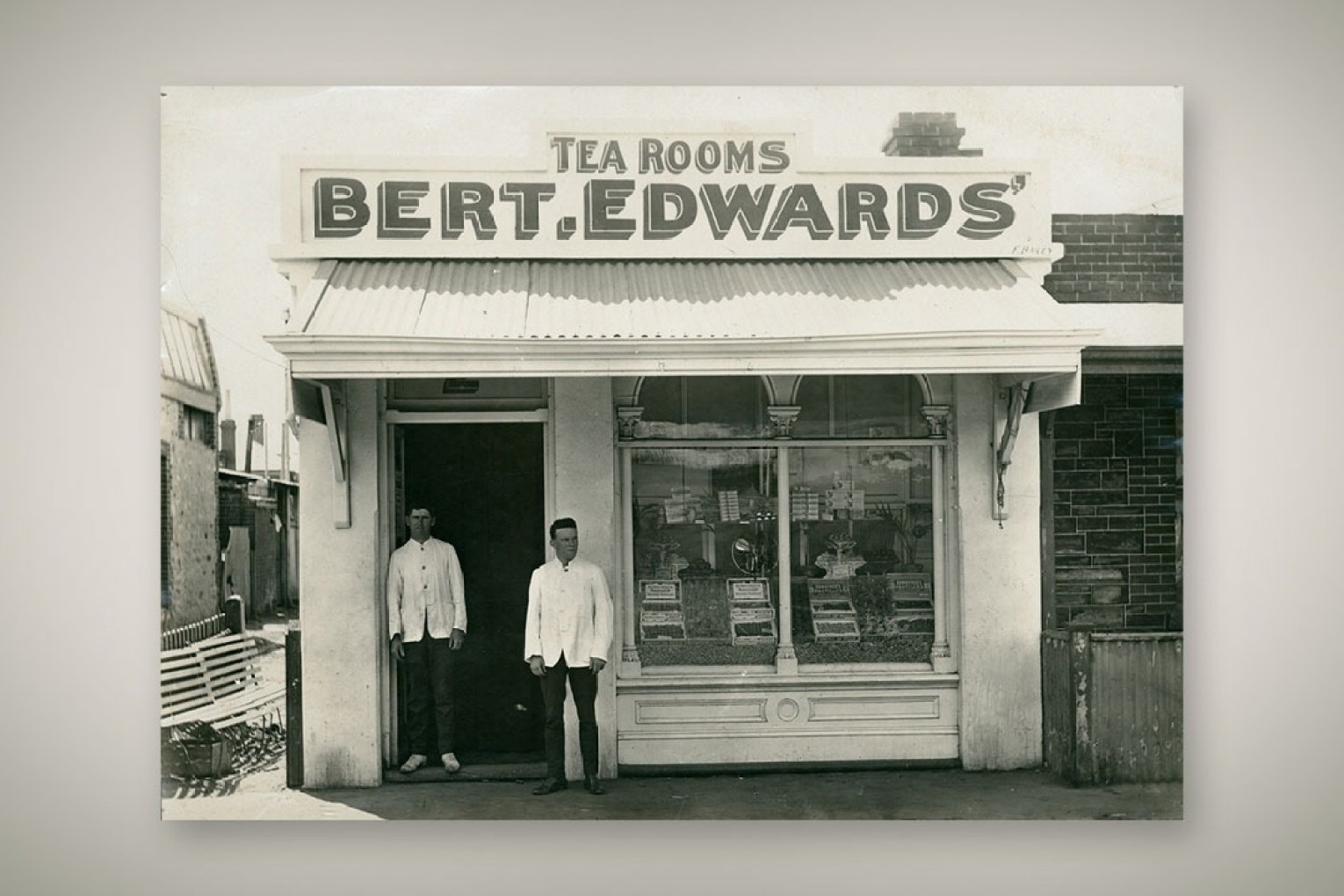 Bert Edwards and employee at Tea Rooms, Compton Street, taken in February 1912. Picture: via the State Library of SA