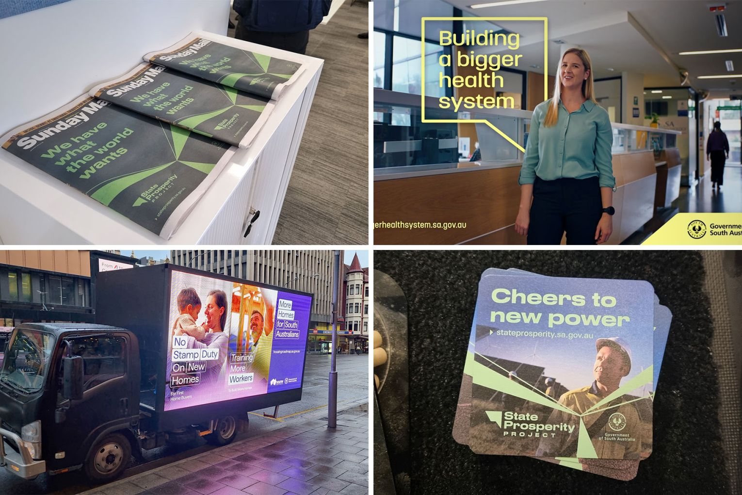 Some of the government's highest profile advertising campaigns: The Housing Roadmap, State Prosperity Project and SA Health's Building a Bigger Health System