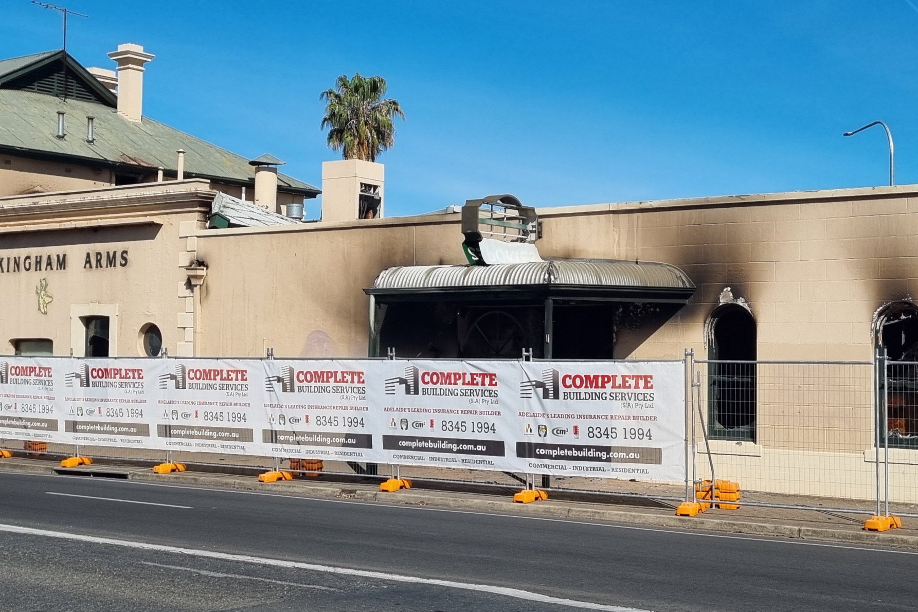 The Buckingham Arms Hotel after Saturday's fire. Photo: Thomas Kelsall/InDaily