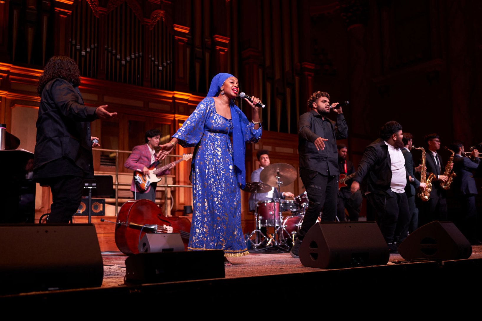 Jazzmeia Horn performs with hip-hop group DEM MOB and Elder Conservatorium of Music jazz graduates at 'A Night of Jazz'. Photo: Sam Roberts