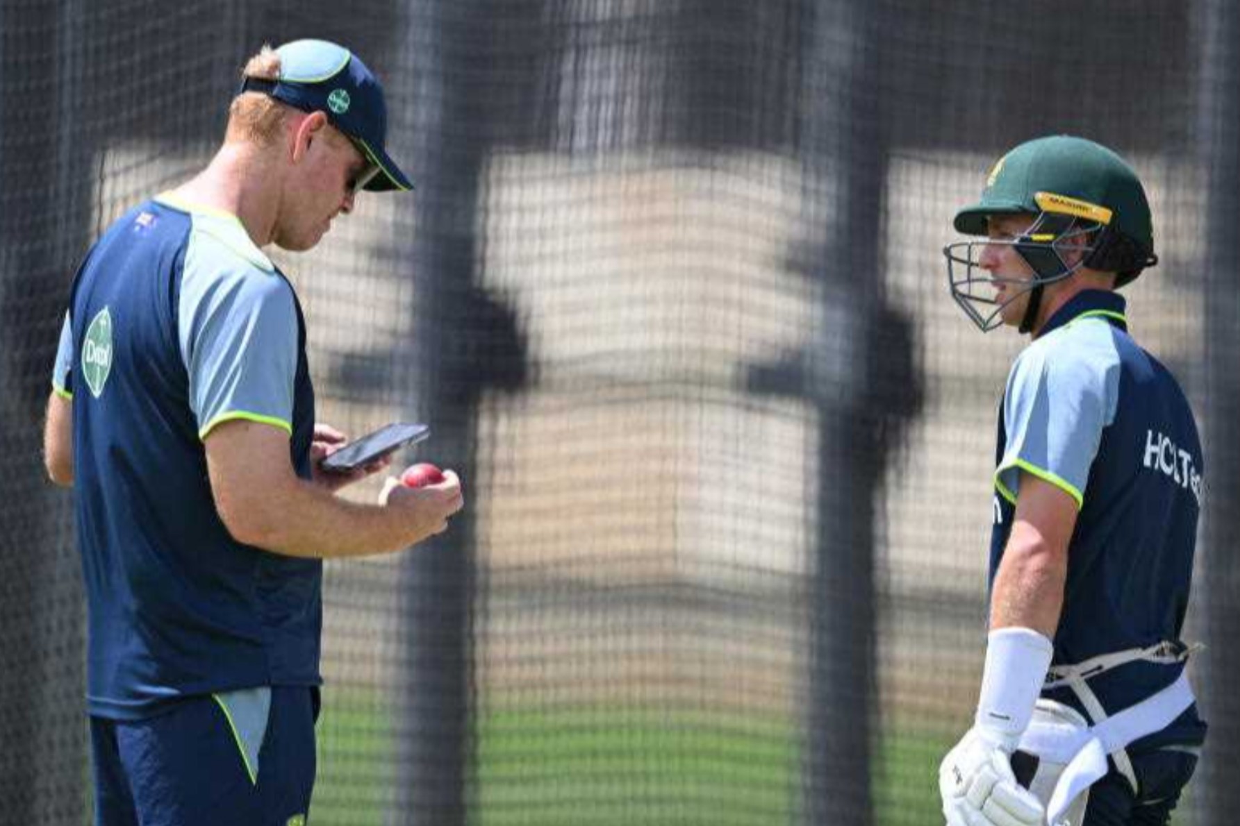 Nathan McSweeney, chatting here with coach Andrew McDonald, has been urged to play his own game. Photo: Dean Lewins/AAP