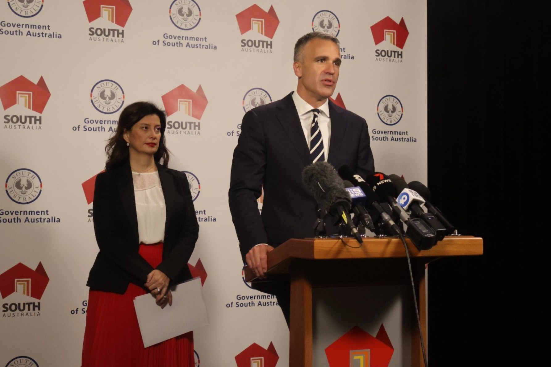 Premier Peter Malinauskas announced a review of the proposed SA Museum restructure at a press conference this morning. Photo: Charlie Gilchrist/InDaily