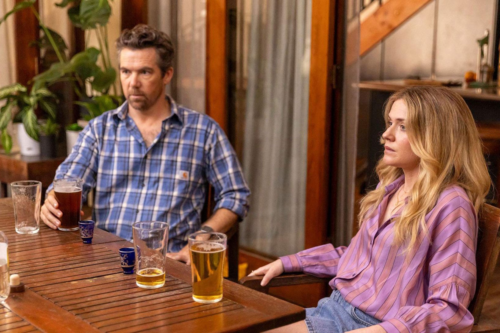 Patrick Brammall and Harriet Dyer as Gordon and Ashley in 'Colin From Accounts'. Photo: Lisa Tomasetti / Binge