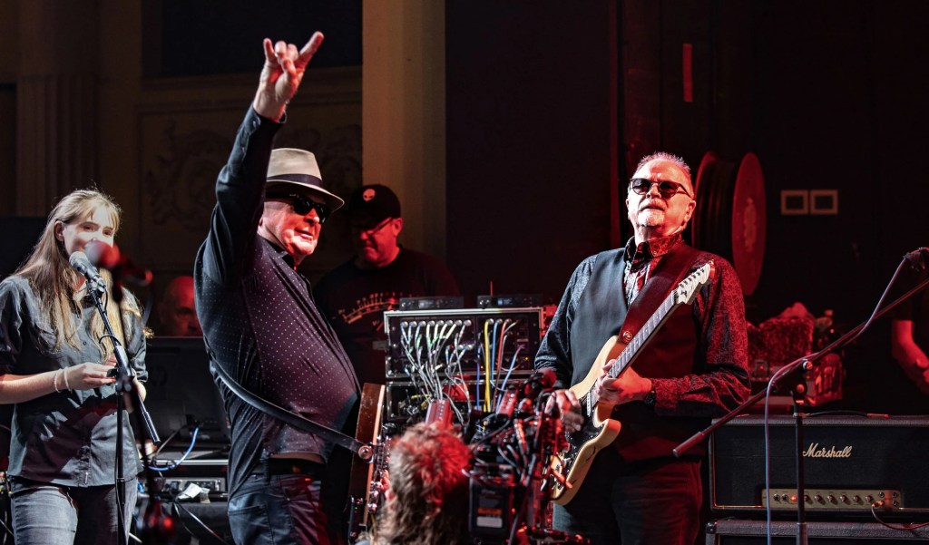 The Angels' John and Rick Brewster on stage during a performance at the Thebarton Theatre in December 2021. Photo: Oscar Lewis