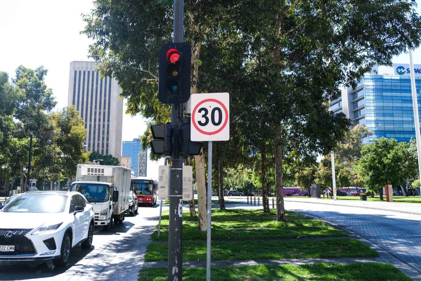 A small section of Grote Street in the middle of Victoria Square is one of three city spots already 30km/h. This picture: Claudia Dichiera/InDaily.