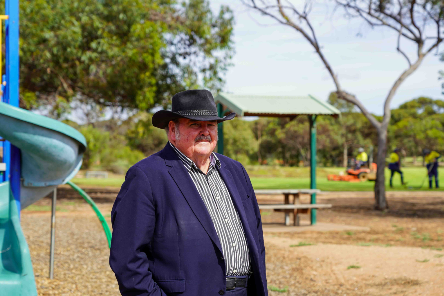 Whyalla Mayor Phill Stone at Civic Park, which will see a number of projects fast-tracked. Photo: Whyalla Council