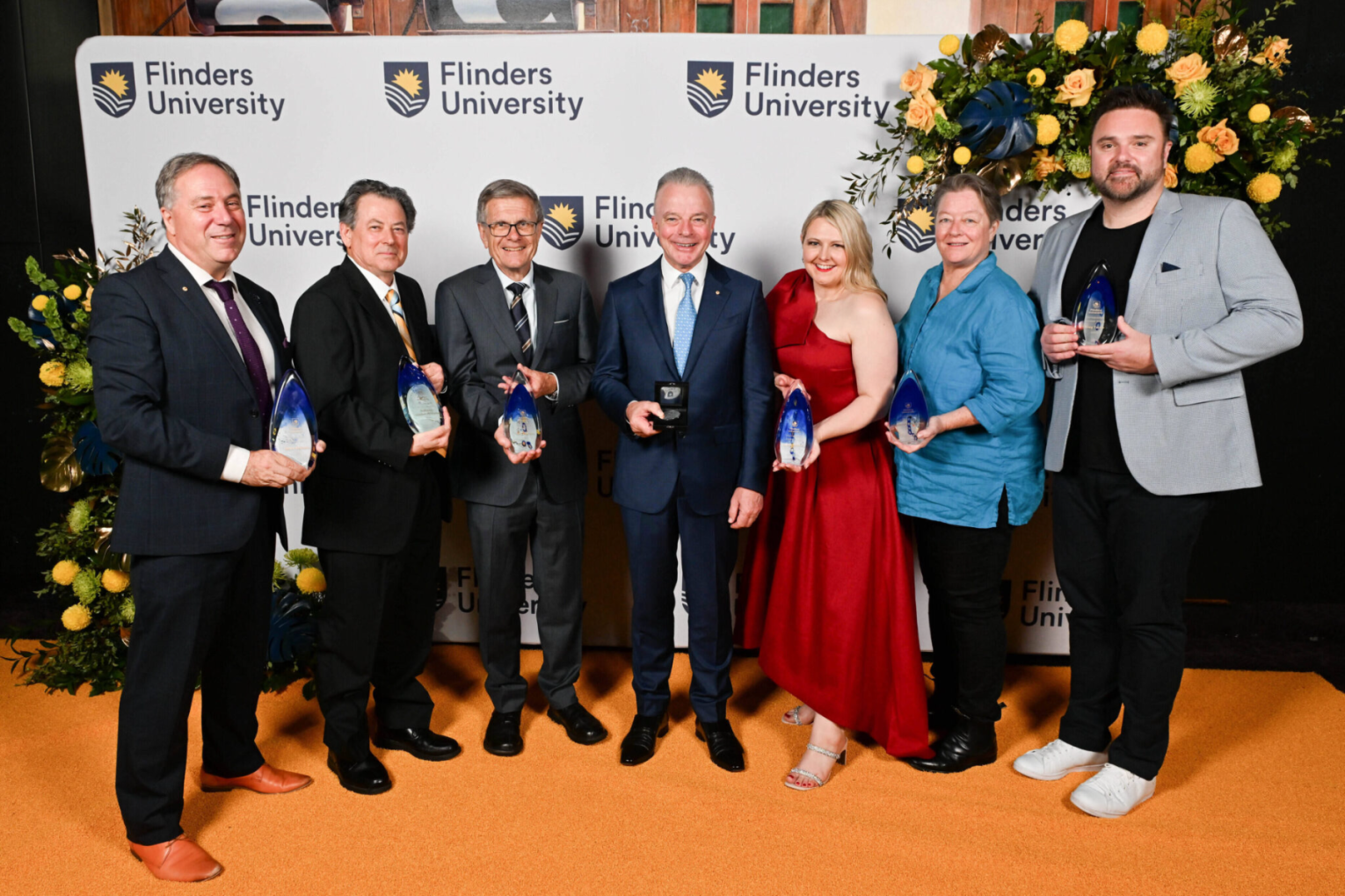 Simon Schrapel AM, Professor Anthony Williams, Professor Tom Gordon, Dr Brendan Nelson AO, Lauren Hillman, Catherine Fitzgerald and Greg Taylor. Photo: Flinders University