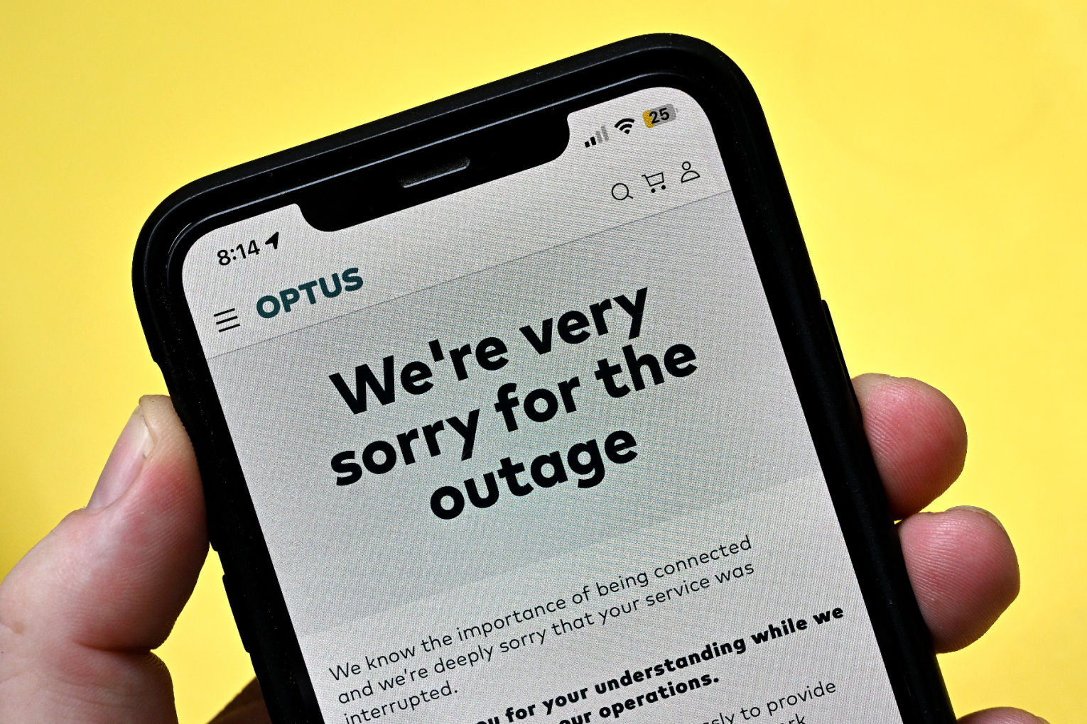 An apology to customers can be seen on the Optus website , Tuesday, November 14, 2023. Photo: AAP.