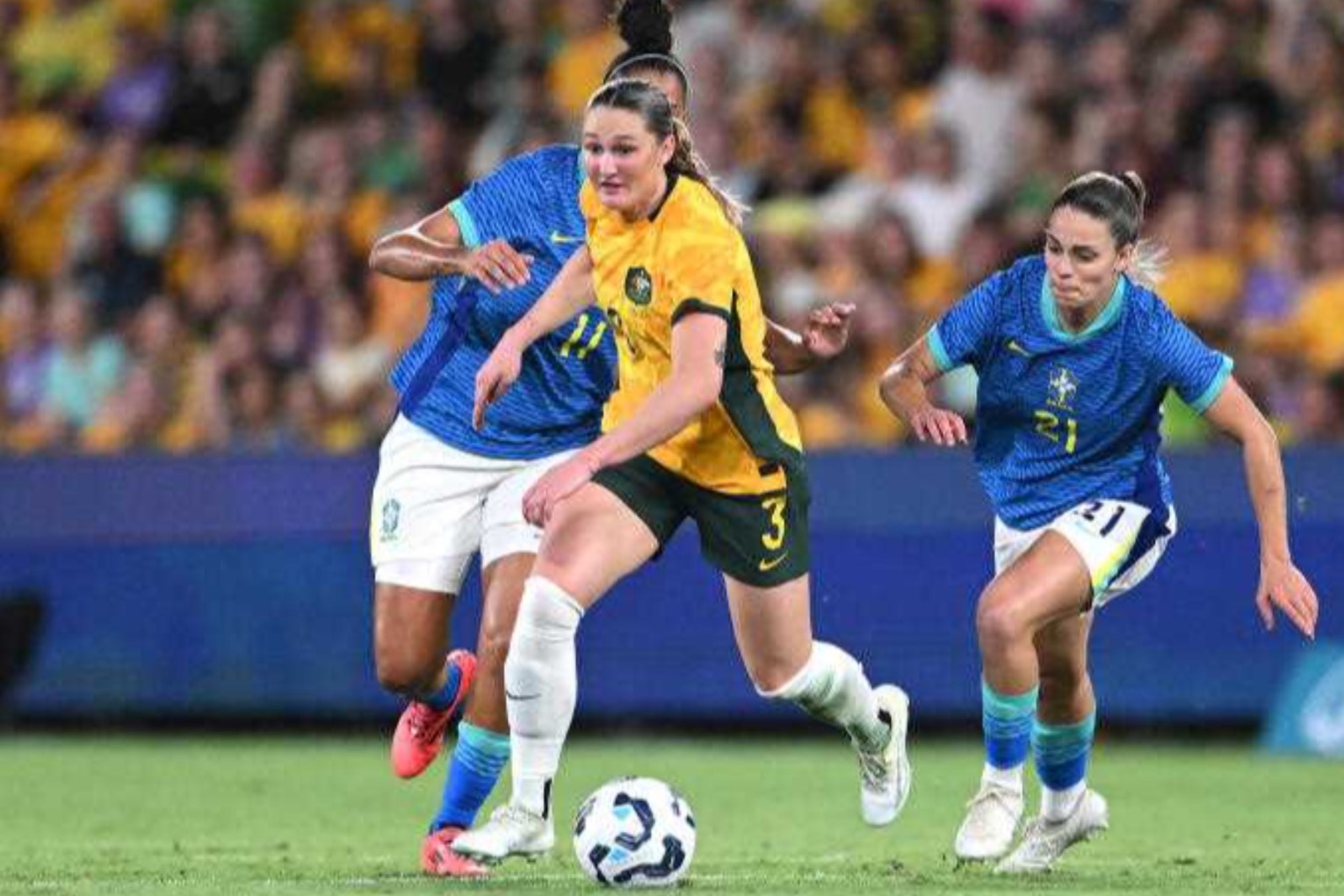 Winonah Heatley impressed for the Matildas despite their defeat by Brazil in Brisbane. Photo: Dave Hunt/AAP