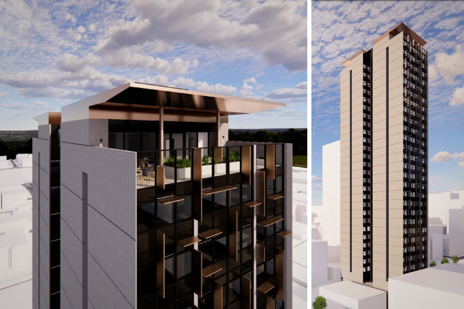 A 30-storey international student tower proposed for the Adelaide CBD has been knocked back. Images: Brown Falconer