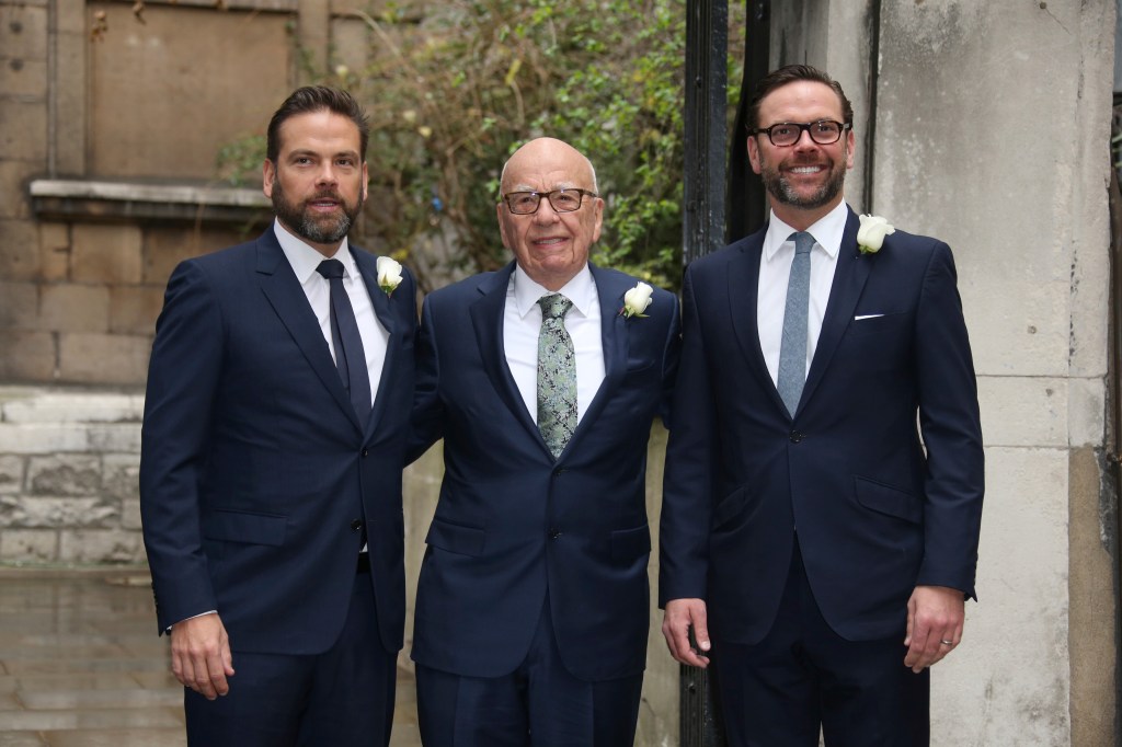 Lachlan (left) and Rupert Murdoch are locked in battle with James (right) and sisters Elisabeth and Prudence. Photo: Joel Ryan/Invision