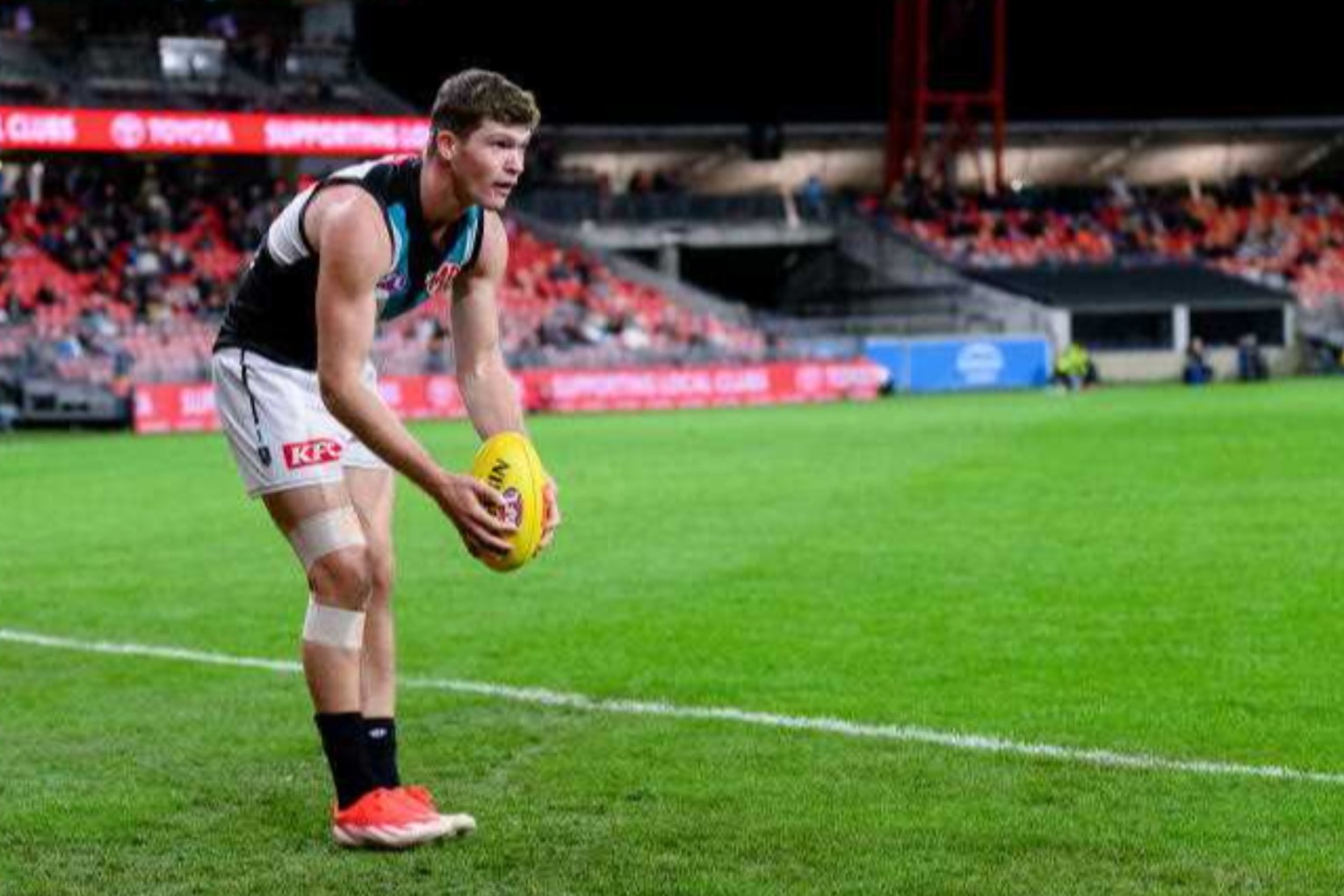 Forward Mitch Georgiades is on target for his first full pre-season at Port Adelaide. Photo: Steven Markham/AAP