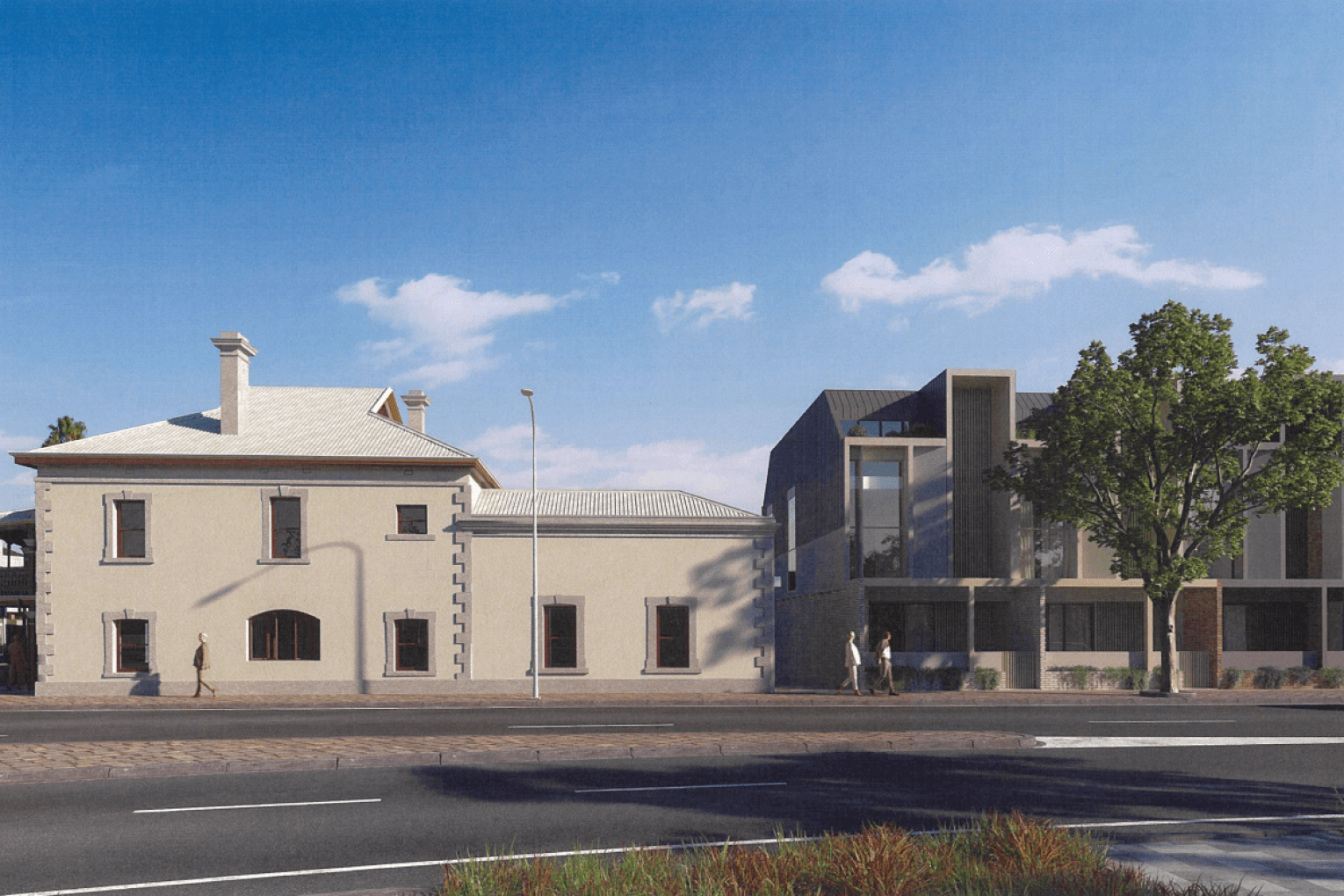 A render of the three-storey townhouse development approved behind the Buckingham Arms Hotel. Image: Citify and SMFA/supplied