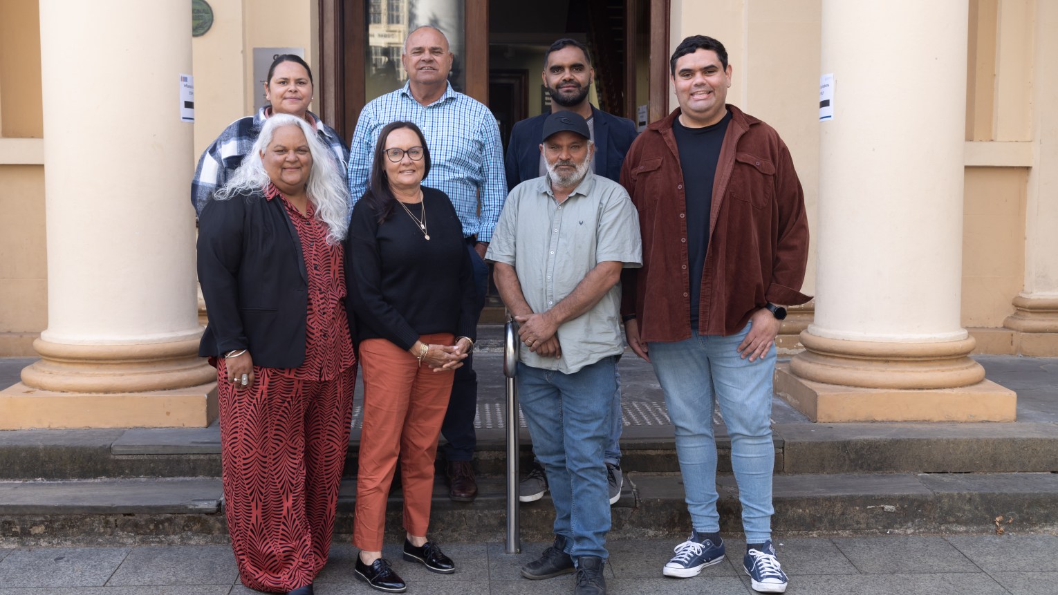 Keenan Smith (bottom row, right) with members of the West and West Coast Voice. Top row (L-R) Rebecca Miller, Jack Johncock, Leeroy Bilney. Bottom row: Cecelia Cox, Lorraine Haseldine, Duane Edwards, Keenan Smith. Photo: SA First Nations Voice/supplied