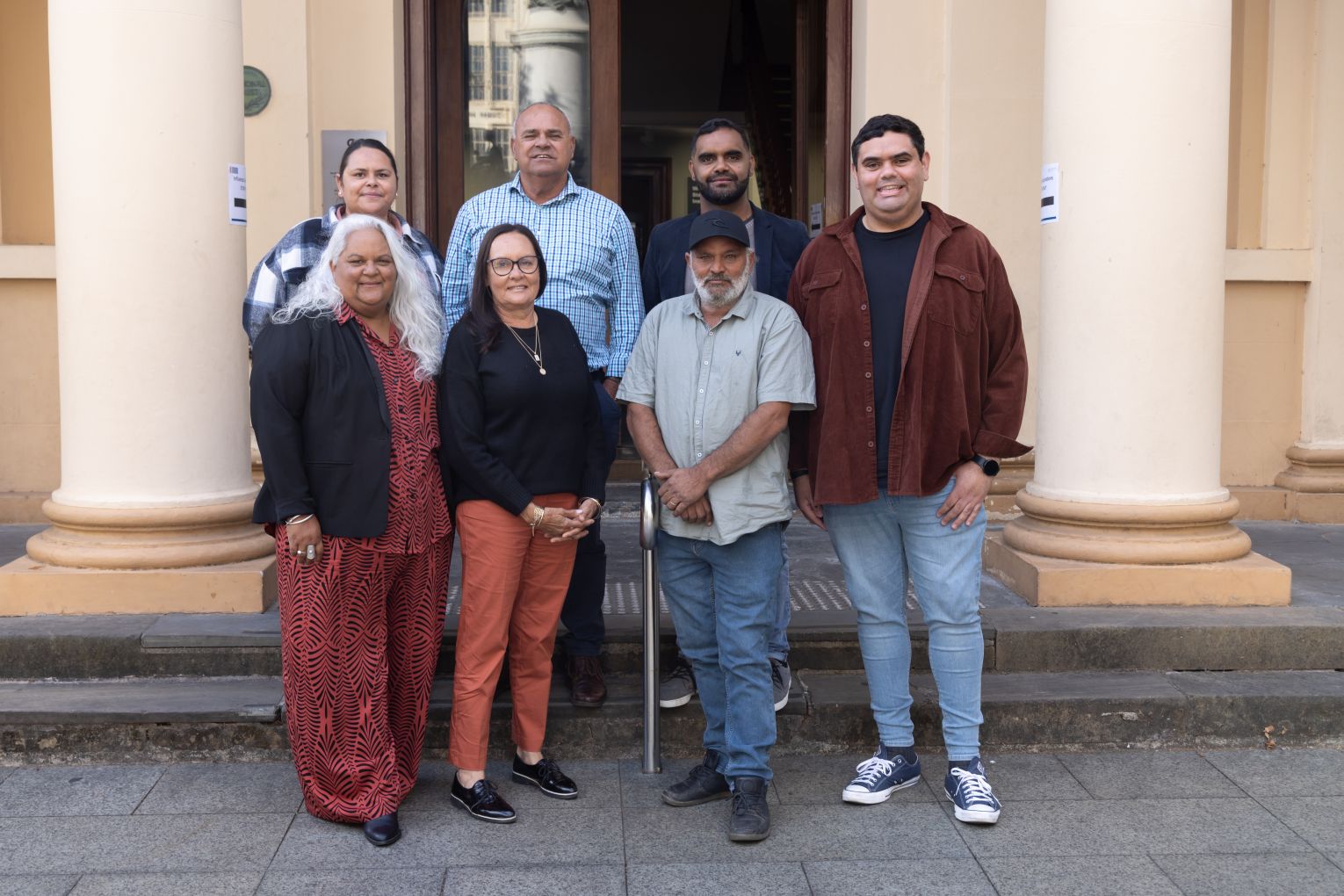 Keenan Smith (bottom row, right) with members of the West and West Coast Voice. Top row (L-R) Rebecca Miller, Jack Johncock, Leeroy Bilney. Bottom row: Cecelia Cox, Lorraine Haseldine, Duane Edwards, Keenan Smith. Photo: SA First Nations Voice/supplied