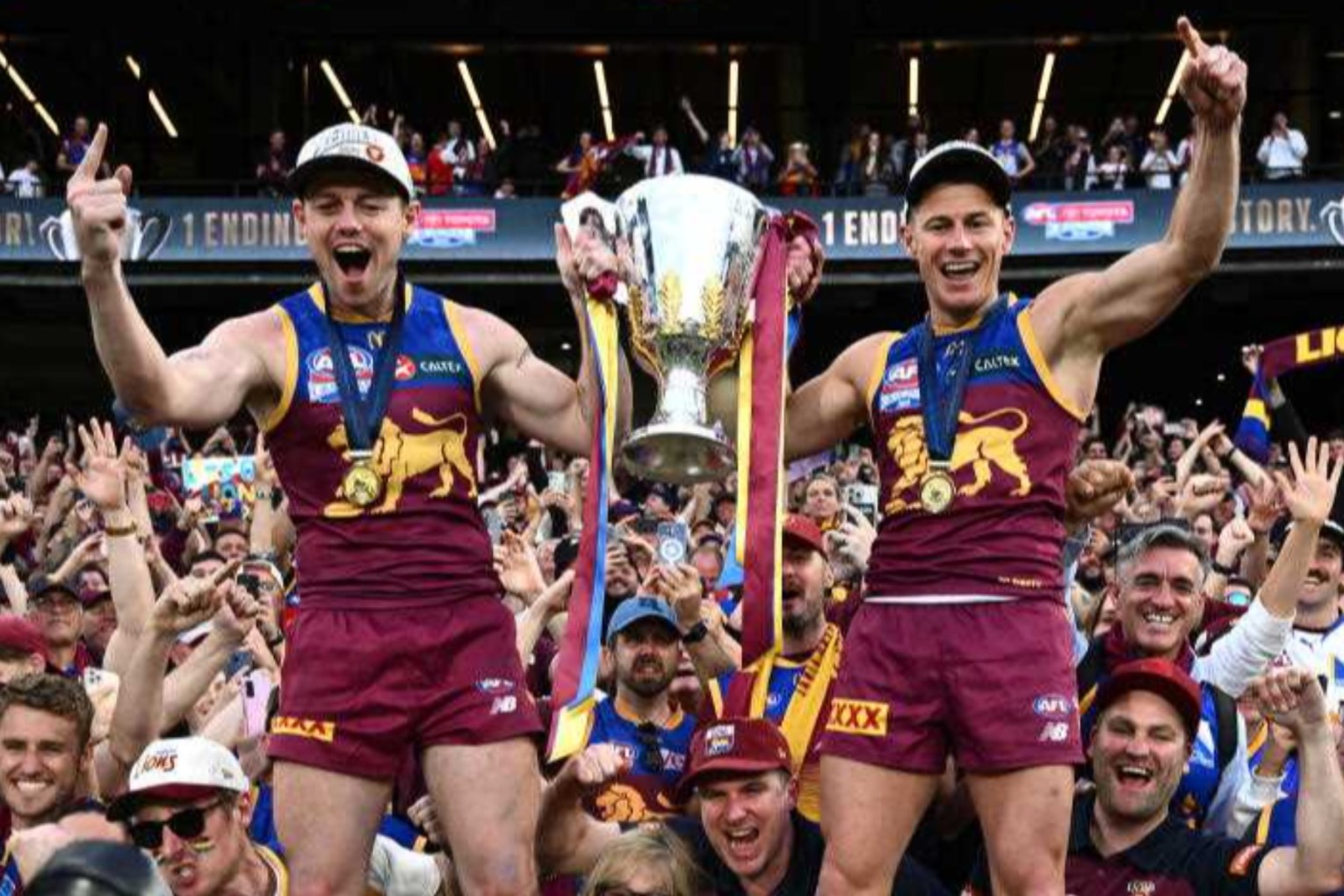 Lions Lachie Neale (left) and Dayne Zorko will be looking to repeat their 2024 AFL success. Photo: Joel Carrett/AAP 