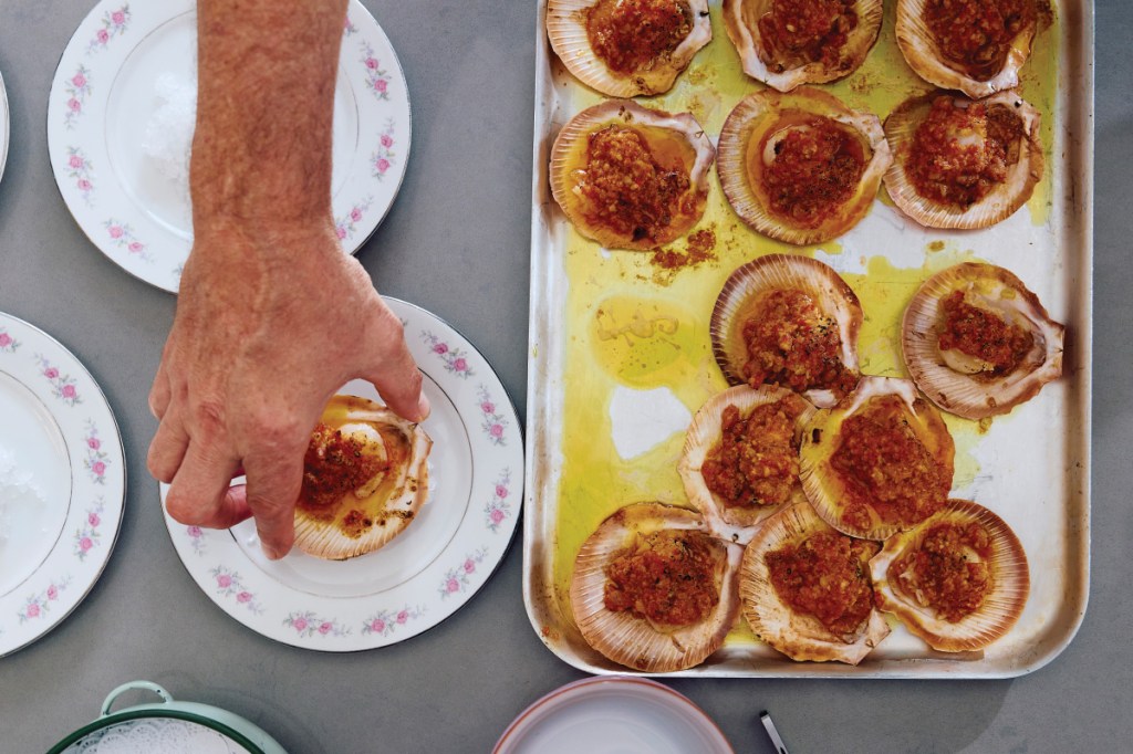 Thumbnail for Shark Bay half-shell scallops, sour sausage, orange curry and sticky rice