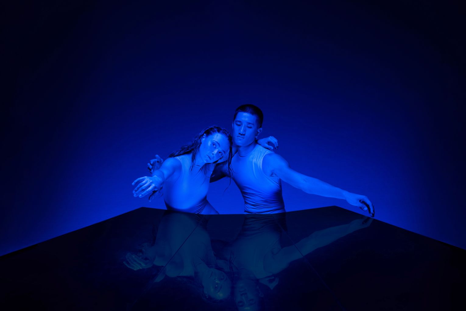 Lily Potger and Taiga Kita-Leong in triple-bill Blue, which celebrates Australasian Dance Collective's 40th year  with performances at QPAC. Photo: David Kelly 
