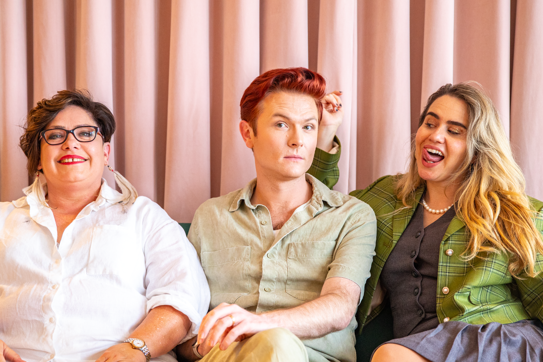 2025 Adelaide Fringe ambassadors Nancy Bates, Rhys Nicholson and Michelle Brasier. Photo: Jenny Kwok / Supplied