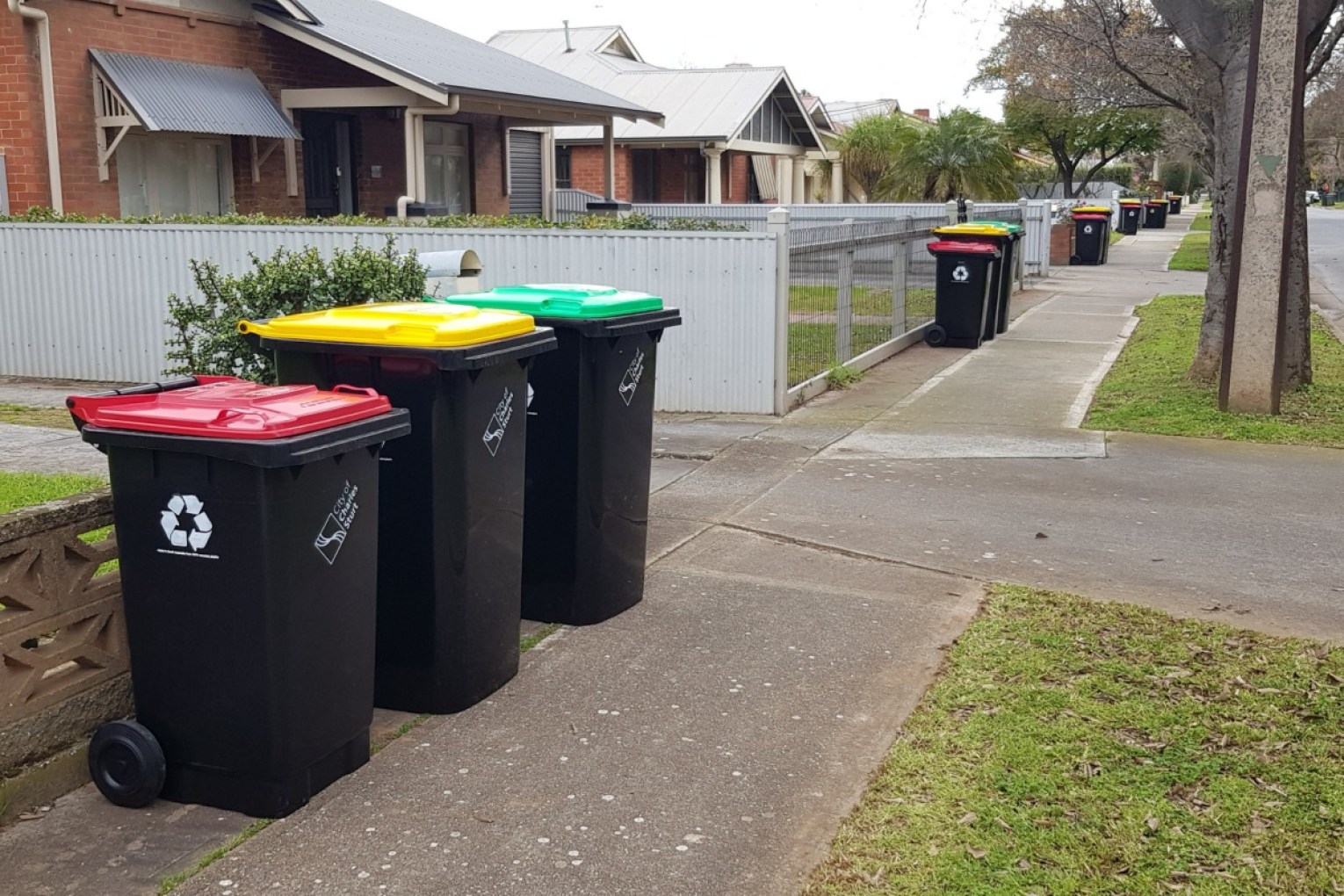 Bins made by Trident Plastics on Adelaide streets. Photo: City of Charles Sturt.