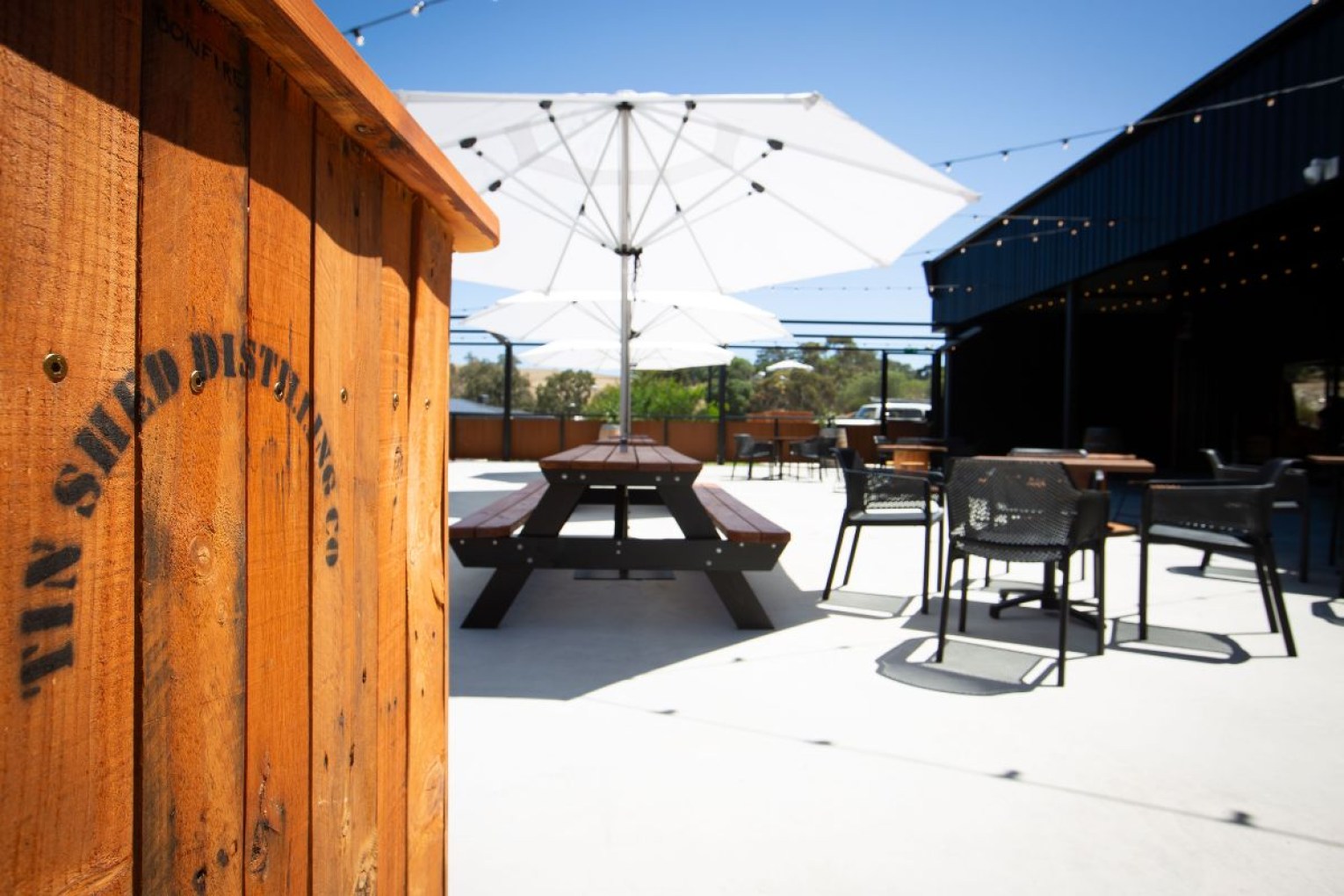 Outdoor dining at Tin Shed. 