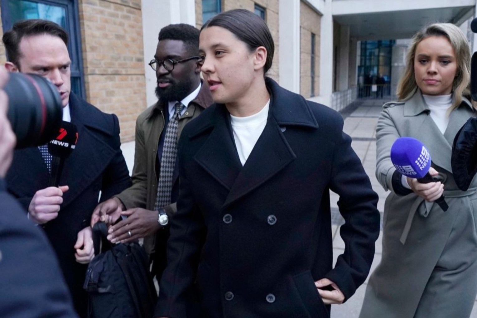 Sam Kerr arrives arrives at court in London. 