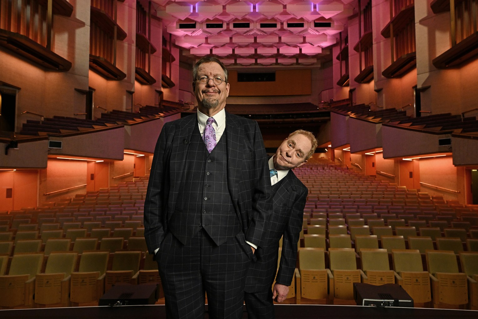 Penn & Teller check out the QPAC Concert Hall before their show. Photo: Lyndon Mechielsen