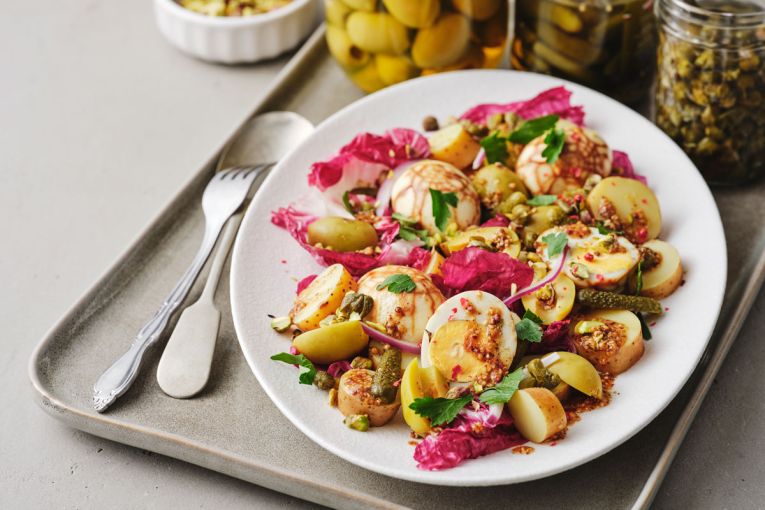 Thumbnail for Potato salad with smoked egg and green olive