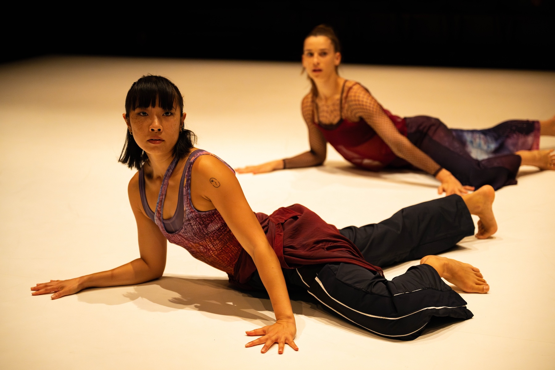 Australian Dance Theatre performers Yilin Kong and Zoe Wozniak. Photo: Morgan Sette / Supplied