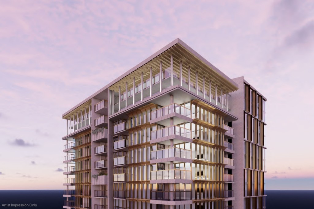 Renders have been released for a proposed 20-storey tower in Adelaide's East End. Image: Ekistics