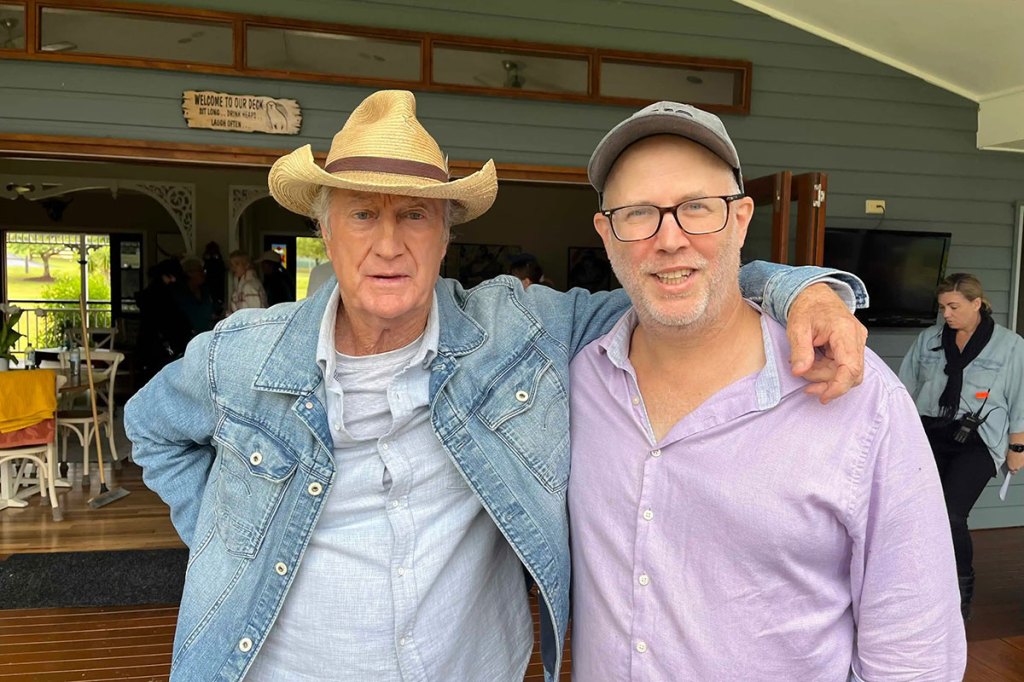 Bryan Brown and Brisbane writer Stephen Vagg on the set of Darby and Joan.