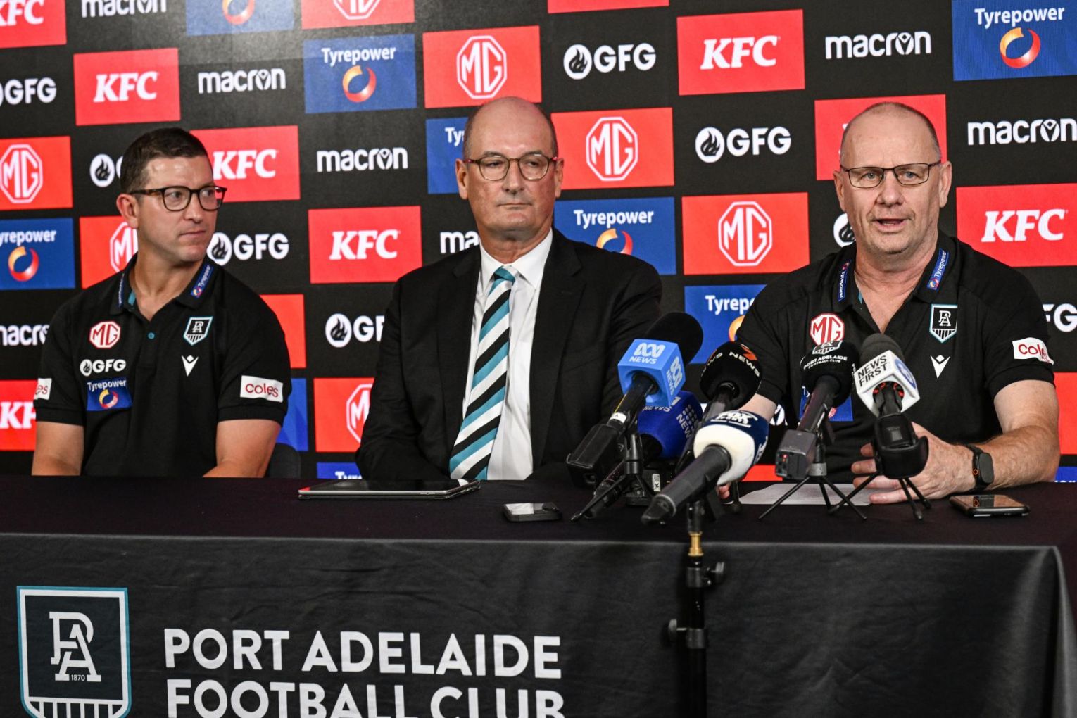 Port Adelaide president David Koch (c) addressed the issue on Wednesday. Image: Michael Errey/AAP