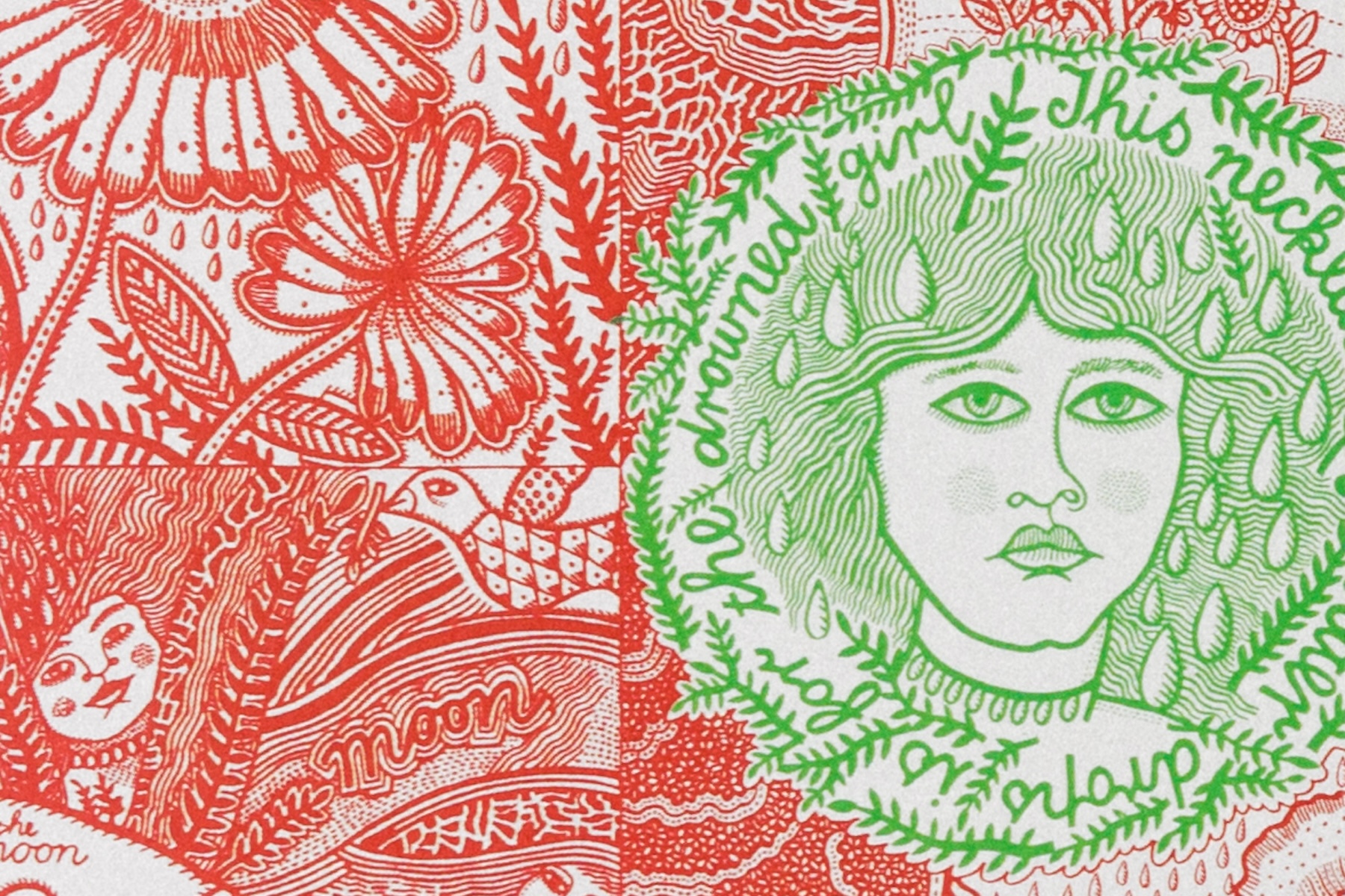 Detail from Barbara Hanrahan's 'This necklace of water drops', 1982, featured on the cover of Sea Green (Pink Shorts Press, 2025)